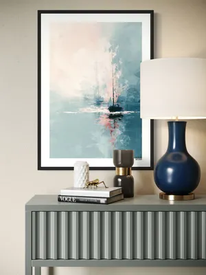 Plakat Sailboat Dream - pastelowe żaglówki na spokojnej wodzie w mięcie i różu - obrazek 3