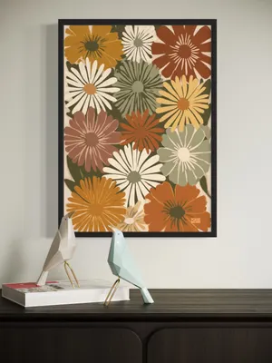 Plakat Earthy Daisies - stylizowane stokrotki w ziemistych, ciepłych barwach vintage - obrazek 2