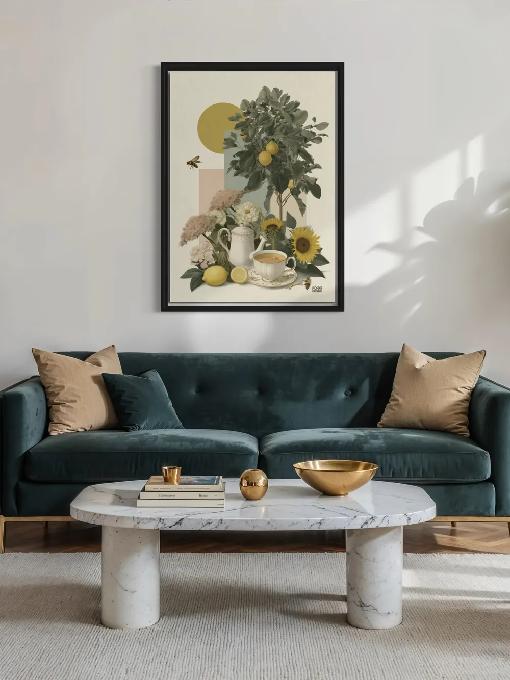 Plakat Lemon Tea - cytrynowe drzewko, filiżanka herbaty, pastelowe kolory retro - obrazek 2