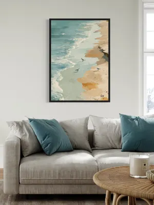 Plakat Seagull Coast - plaża z mewami w turkusie i beżu - obrazek 2