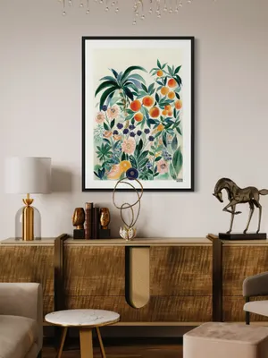 Plakat Orange Paradise - soczyste pomarańcze na tle tropikalnych liści - obrazek 3