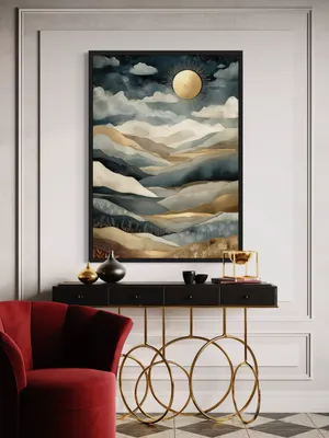 Plakat Celestial Valleys - magiczny krajobraz górskich dolin ze złotym blaskiem - obrazek 2