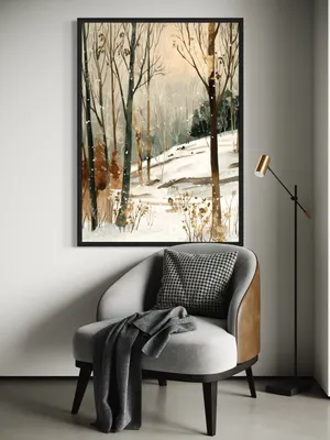 Plakat Snowy Silence - zimowy las z delikatnym śniegiem i akwarelowym światłem - obrazek 2