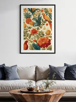 Plakat Parrot Garden - egzotyczne papugi w tropikalnych liściach i ananasach - obrazek 2