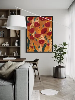 Plakat Crimson Whirl - czerwone maki na tle wirujących, ekspresyjnych wzorów - obrazek 3