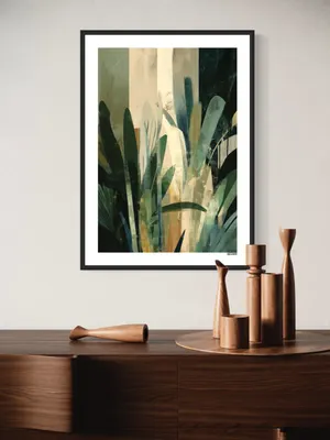 Plakat Verdant Abstract - plakat z zielonymi liśćmi w abstrakcyjnym stylu - obrazek 2