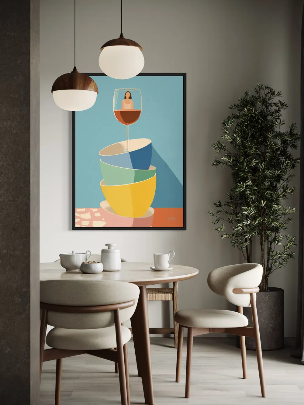 Plakat Wine Reflection - kieliszek czerwonego wina z tajemniczą sylwetką kobiety - obrazek 3