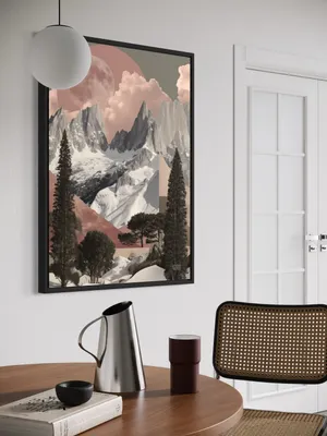 Plakat Rose Eclipse - różowy księżyc nad ośnieżonymi górami w nowoczesnym stylu - obrazek 3