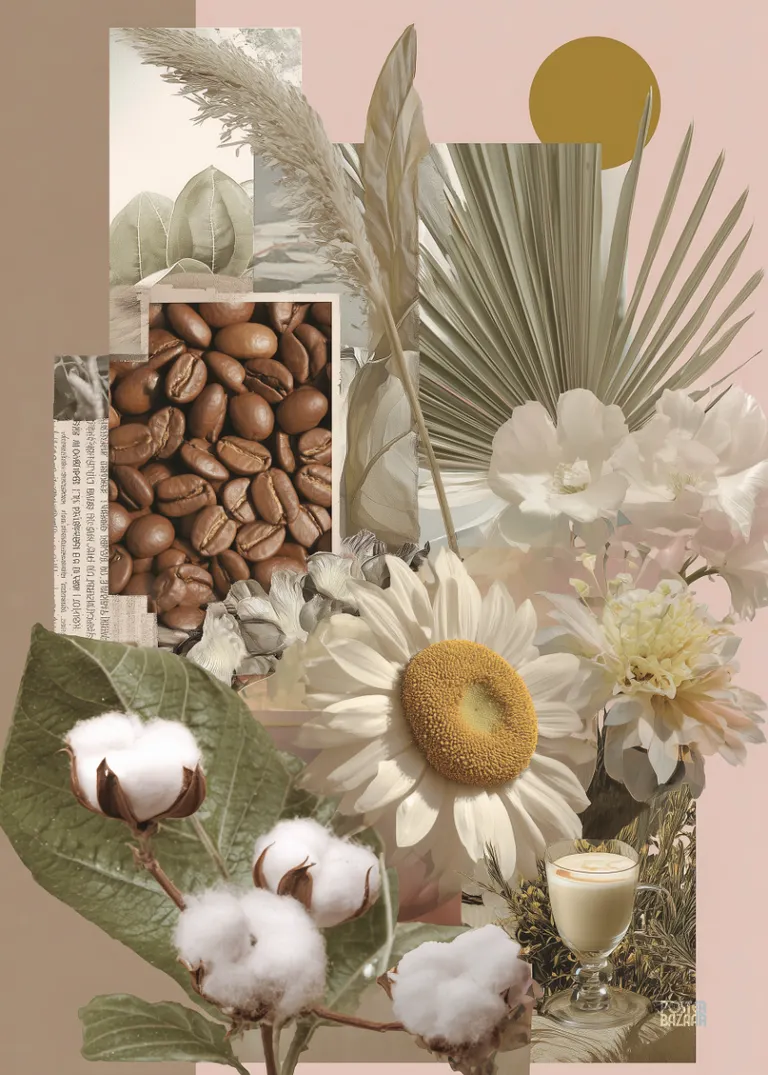 Cotton & Coffee — pastelowy kolaż bawełny, kawy i rumianku