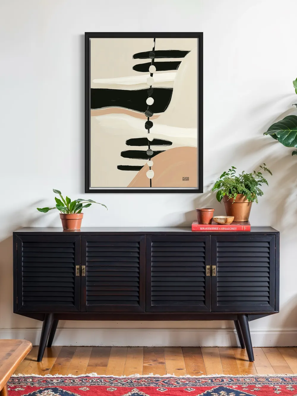 Plakat Monochrome Rhythm - abstrakcyjne minimalistyczne kształty w czerni i beżu - obrazek 2