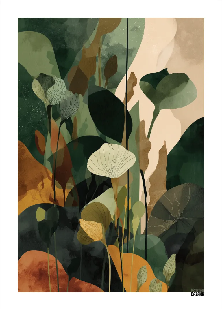 Botanical Harmony — abstrakcyjne roślinne kształty w zieleni i oliwce