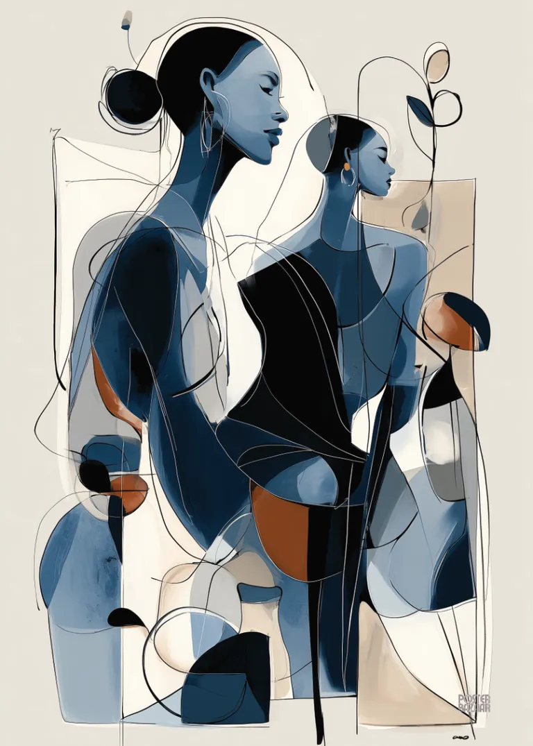 Blue Muse — abstrakcyjne kobiece sylwetki w odcieniach niebieskiego, nowoczesny styl