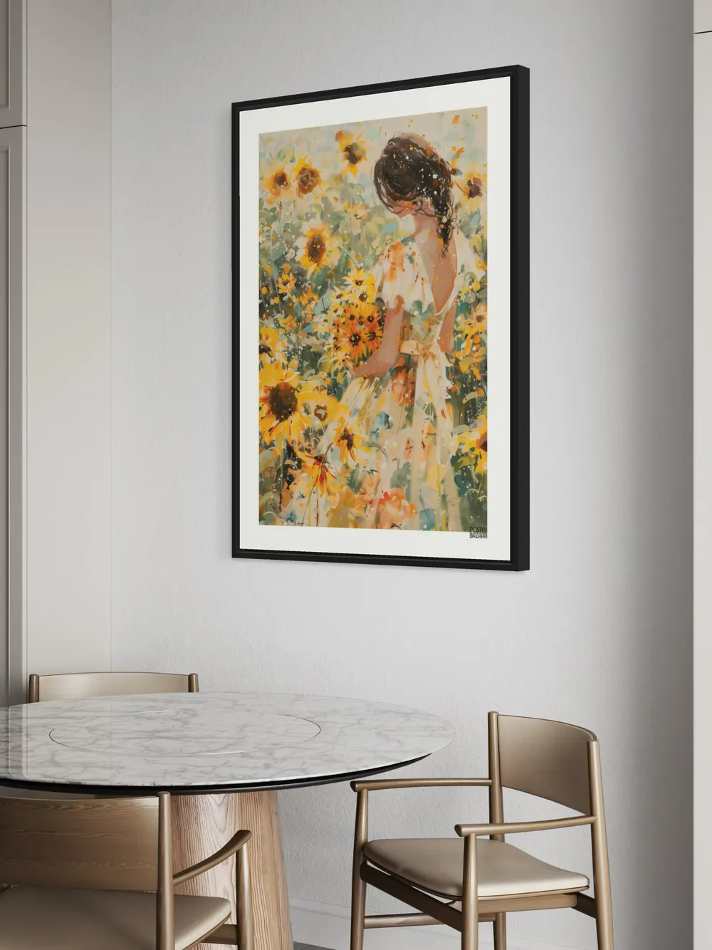 Plakat Sunflower Girl - dziewczyna w letniej sukience wśród słoneczników - obrazek 2