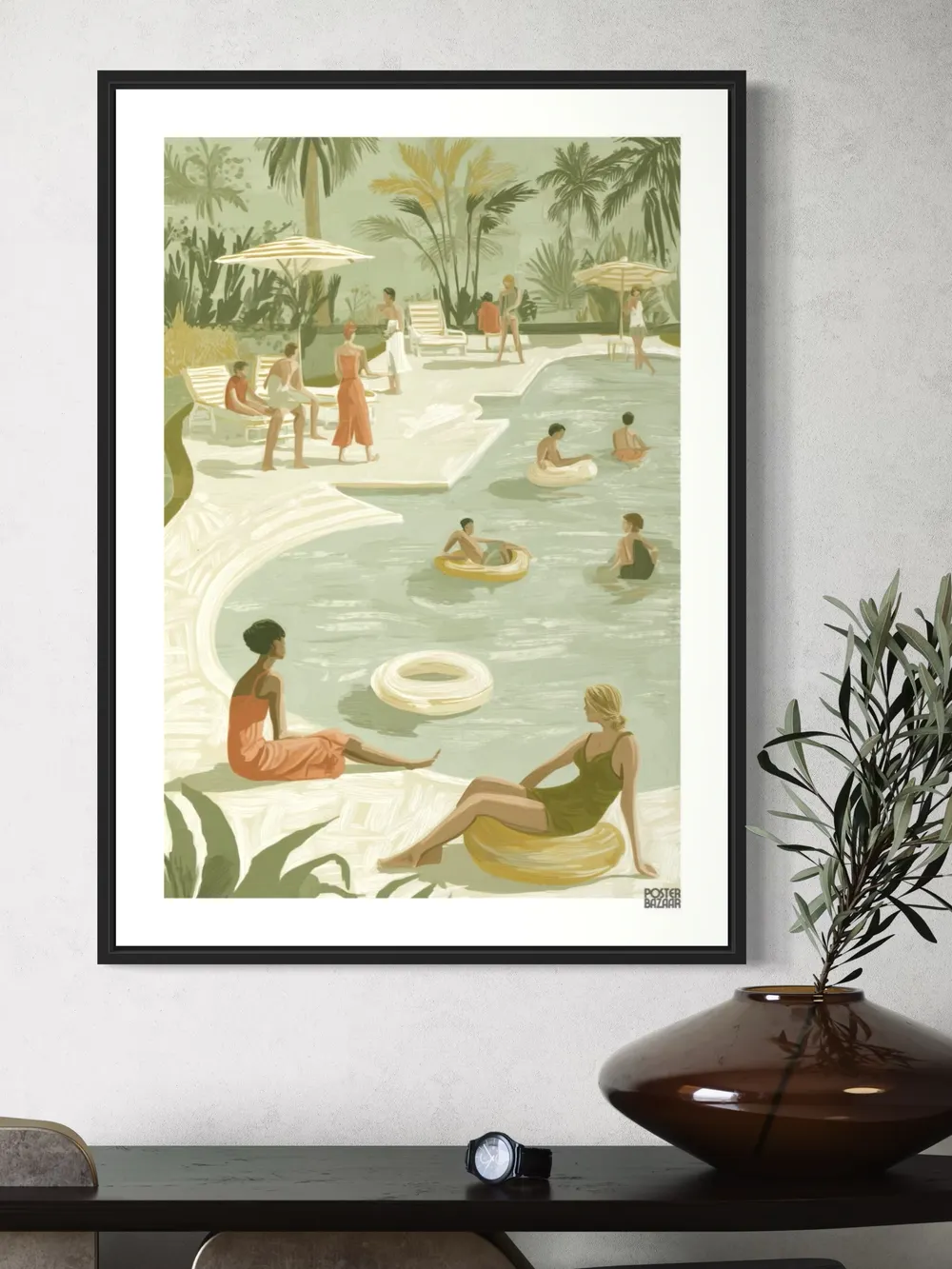 Plakat Poolside Leisure - letni relaks nad basenem w zielono-żółtej kolorystyce - obrazek 3