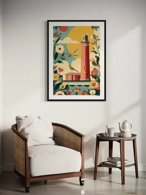 Plakat Lighthouse Garden - latarnia morska w kolorowych kwiatach i słońcu - obrazek 3