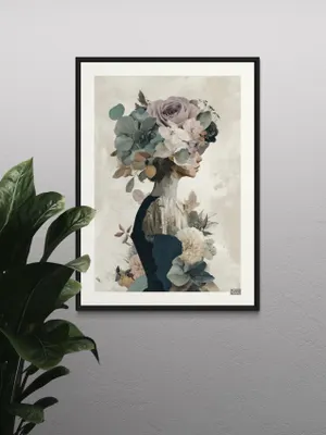 Plakat Floral Portrait - portret kobiety z kwiatowa kompozycja w nowoczesnym stylu - obrazek 2