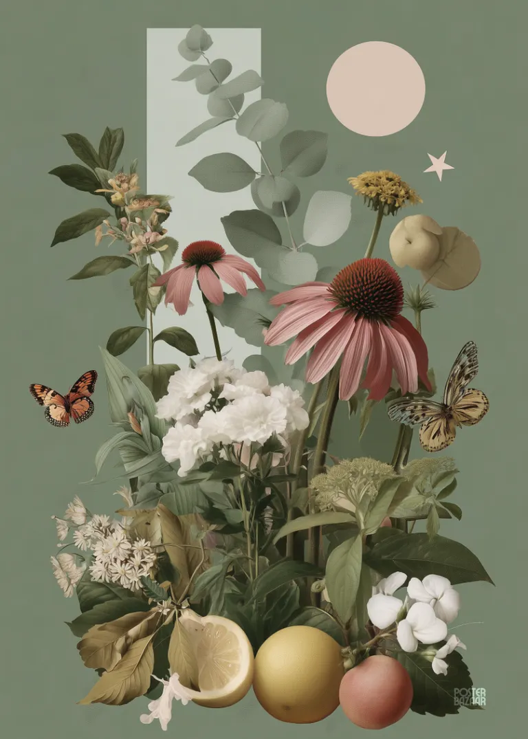 Botanical Wonder — bujny bukiet kwiatów i cytrusów z motylami