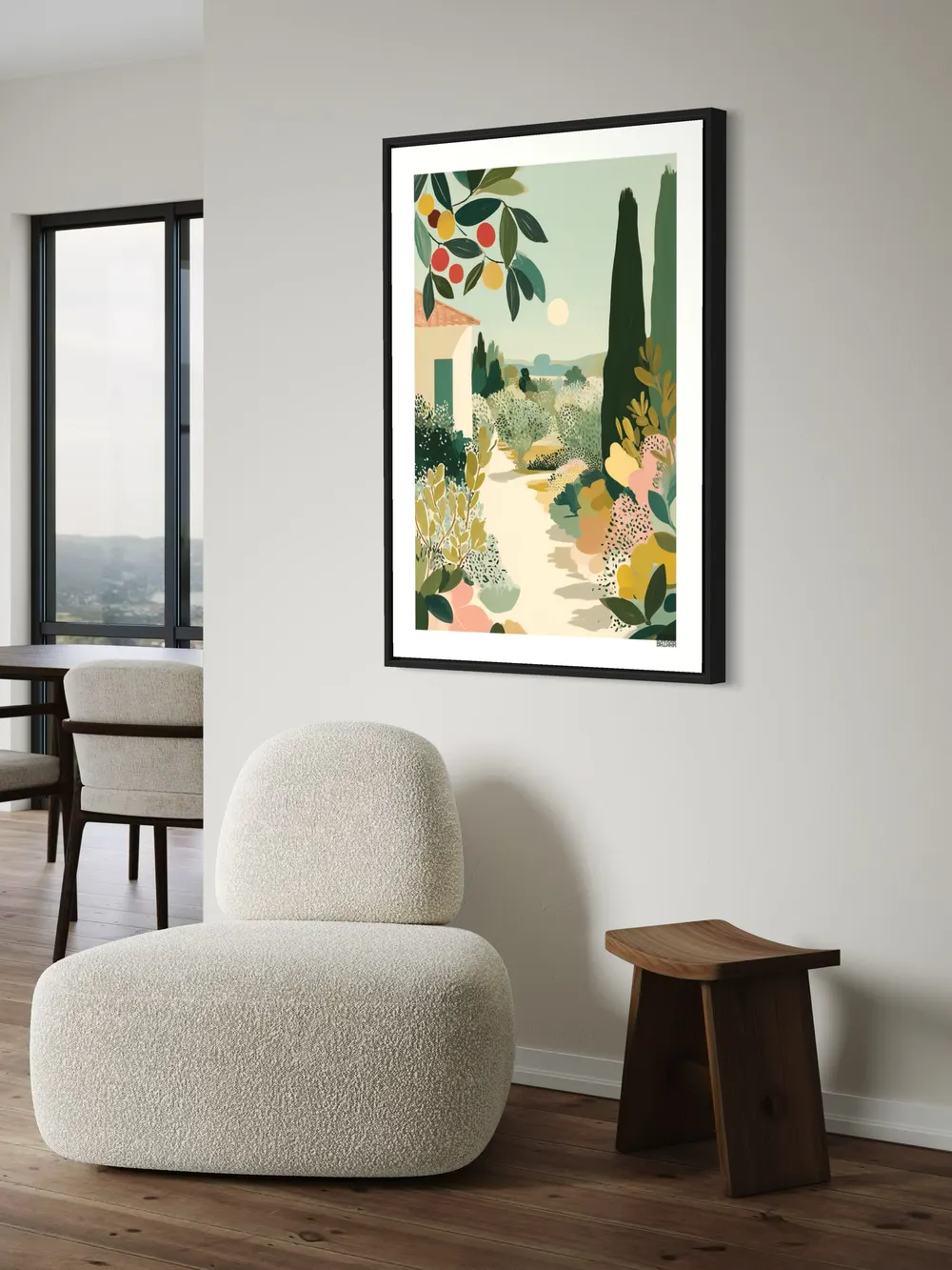 Plakat Mediterranean Garden - słoneczny ogród śródziemnomorski z domem, cyprysami, pastelowe kolory - obrazek 2