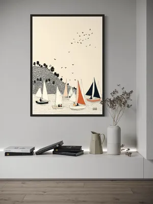 Plakat Sailing Day - żaglówki na spokojnej wodzie - obrazek 3