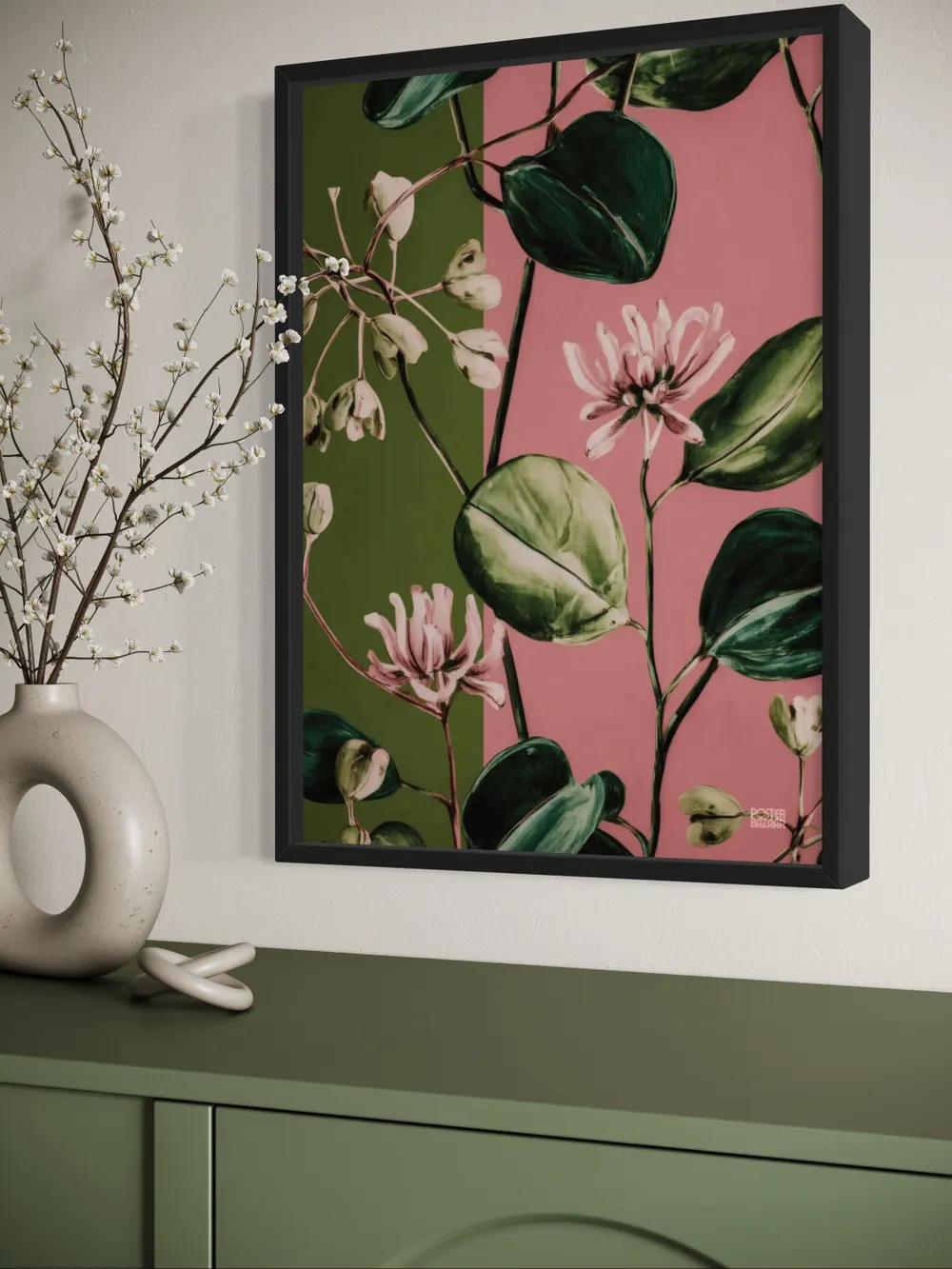 Plakat Pink Bloom - roślinne motywy w nowoczesnym stylu botanicznym, różowe zielone beżowe akcenty - obrazek 3