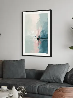 Plakat Sailing Dream - pastelowy, malarski pejzaż z żaglówkami na wodzie - obrazek 2