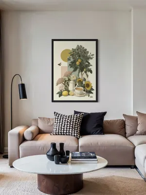Plakat Lemon Tea - cytrynowe drzewko, filiżanka herbaty, pastelowe kolory retro - obrazek 3