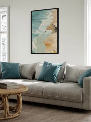 Plakat Seagull Coast - plaża z mewami w turkusie i beżu - obrazek 3