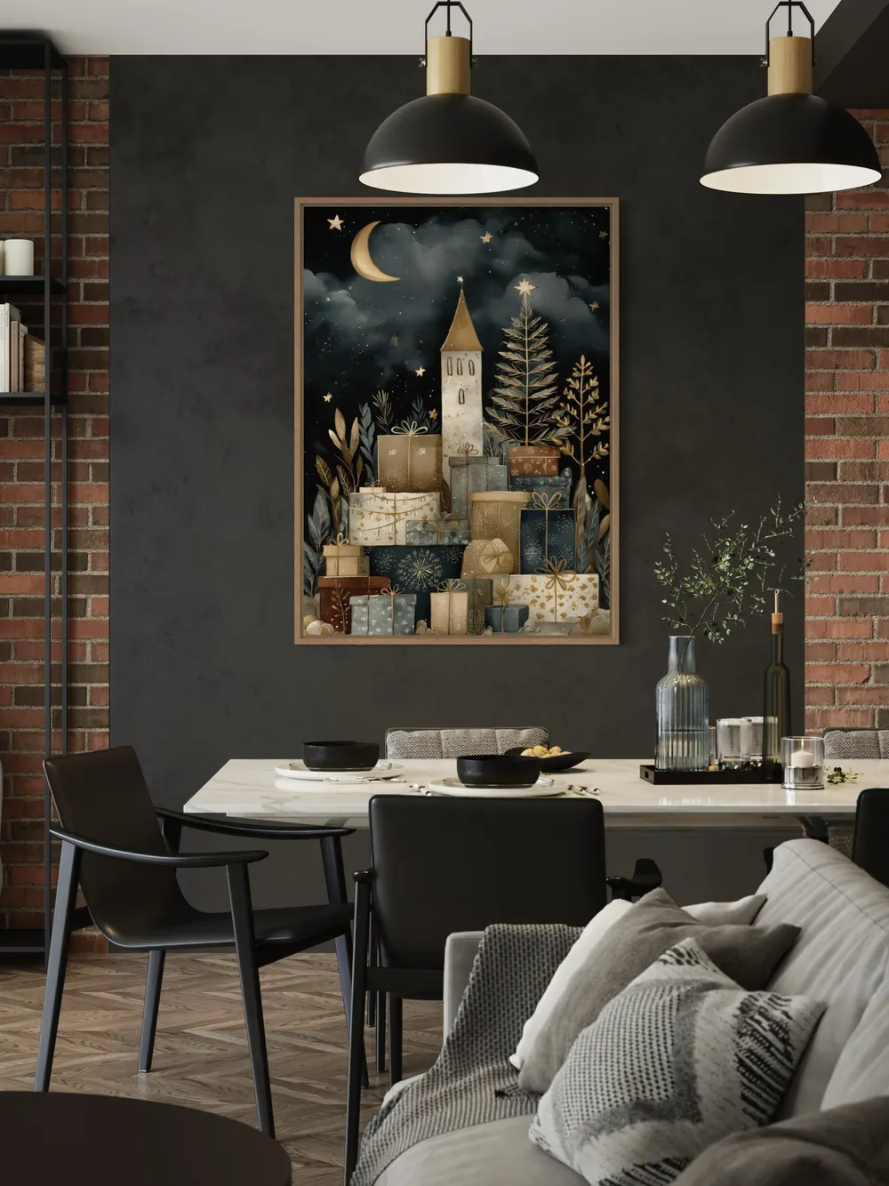 Plakat Starry Giftland - magiczna wieża z prezentami pod gwiazdami, bajkowy klimat - obrazek 3