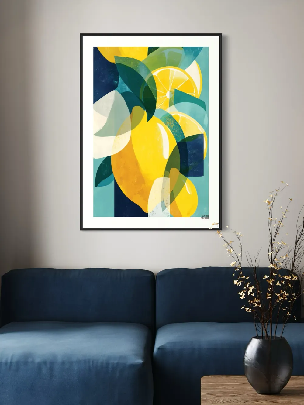 Plakat Lemon Abstract - cytryny i liście w stylu abstrakcyjnym - obrazek 3