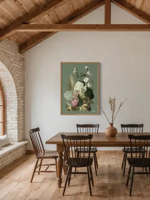 Plakat Verdant Medley - nowoczesna kompozycja roślin z zielenią i kwiatami - obrazek 2