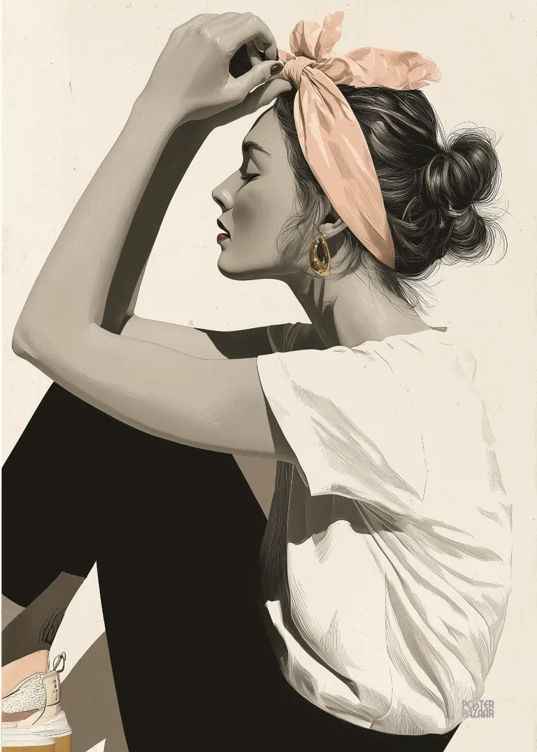 Retro Woman — portret młodej kobiety w stylu retro z różową chustą