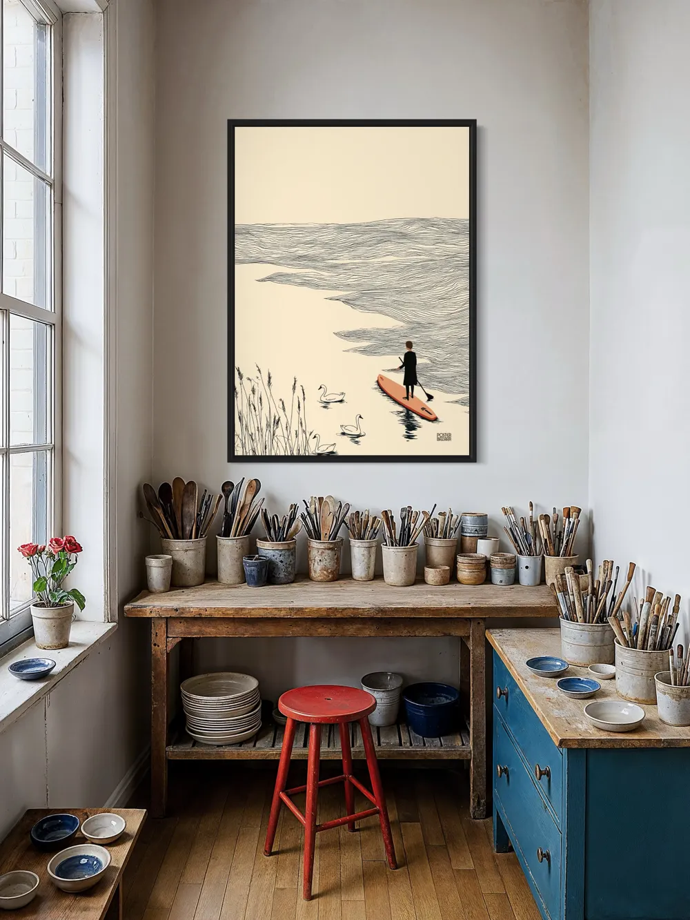 Plakat Paddle with Swans - spokojna jazda na desce sup z łabędziami - obrazek 3