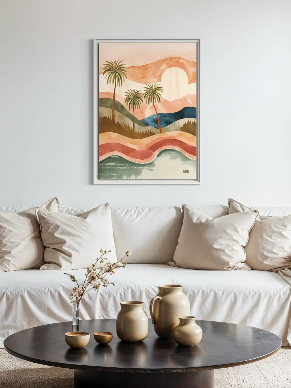 Plakat Tropical Sunset - pastelowy krajobraz z palmami - obrazek 2