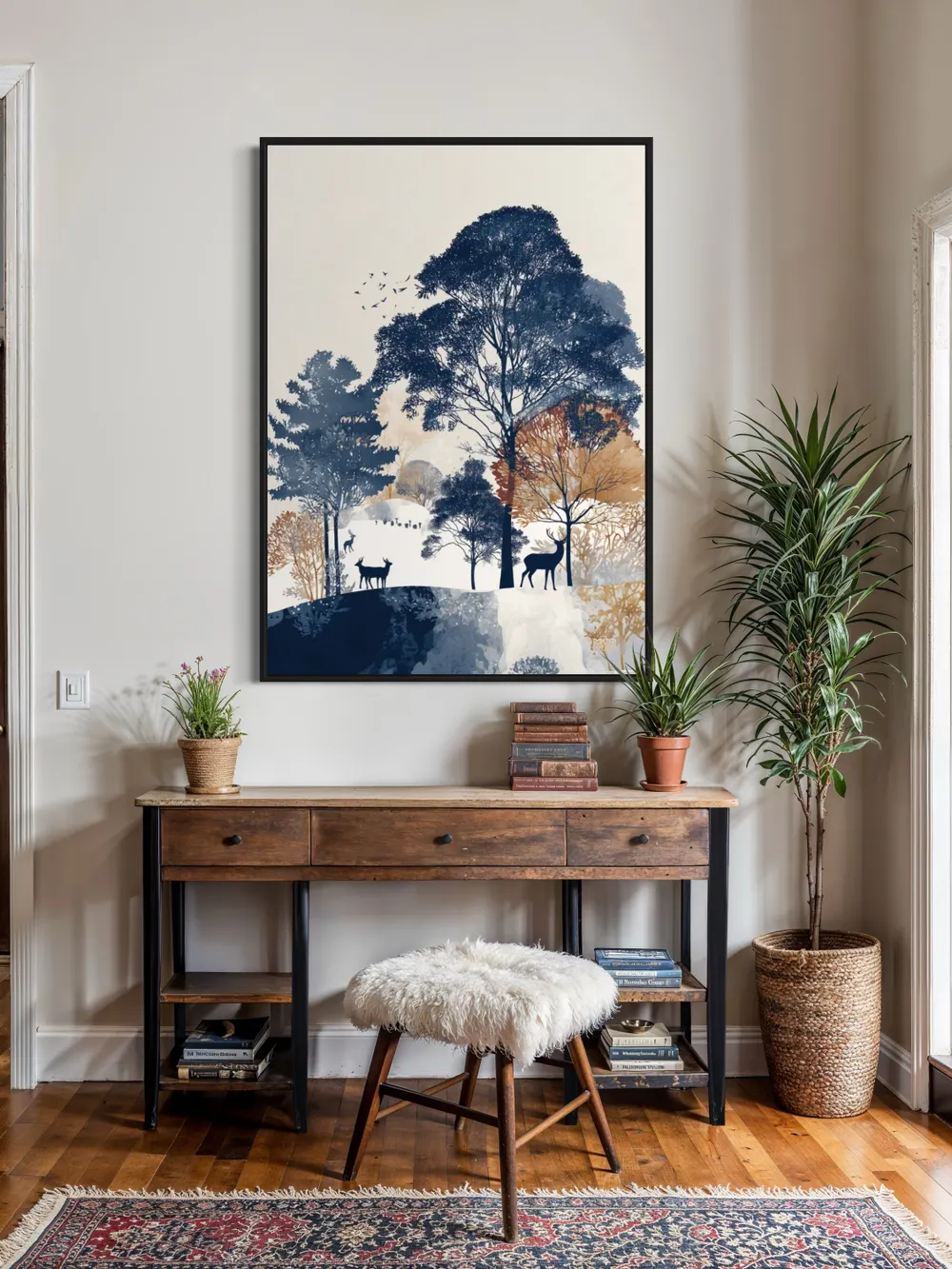 Plakat Silent Grove - spokojny zagajnik z jeleniami w akwarelowych odcieniach - obrazek 2
