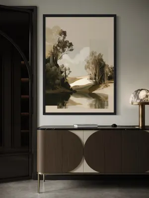 Plakat Muted Oasis - spokojny krajobraz z oliwkowa zielenia i pastelowa harmonia - obrazek 3
