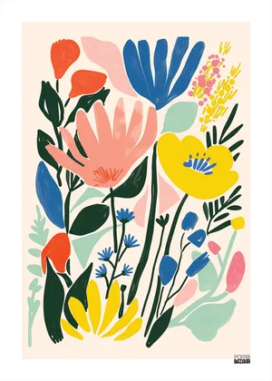 Plakat Vivid Garden - kolorowe kwiaty, jasne tło, radosny bukiet