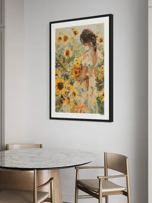 Plakat Sunflower Girl - dziewczyna w letniej sukience wśród słoneczników - obrazek 2