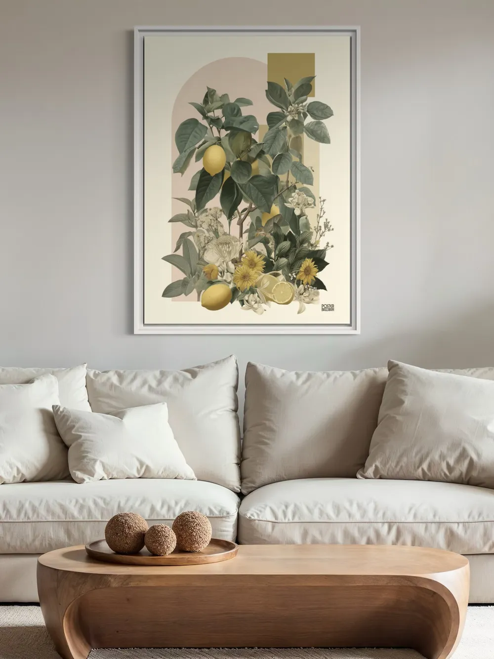 Plakat Lemon Botanical - botaniczny plakat z gałązkami cytryn i kwiatami - obrazek 2
