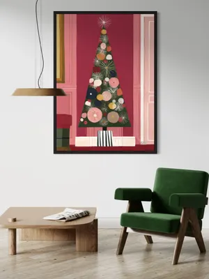 Plakat Festive Geometry - choinka w geometrycznym stylu z kolorowymi bombkami - obrazek 2