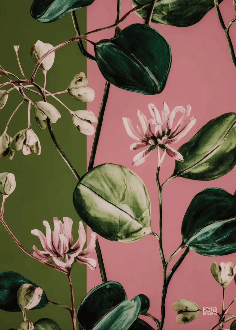 Pink Bloom — roślinne motywy w nowoczesnym stylu botanicznym, różowe zielone beżowe akcenty
