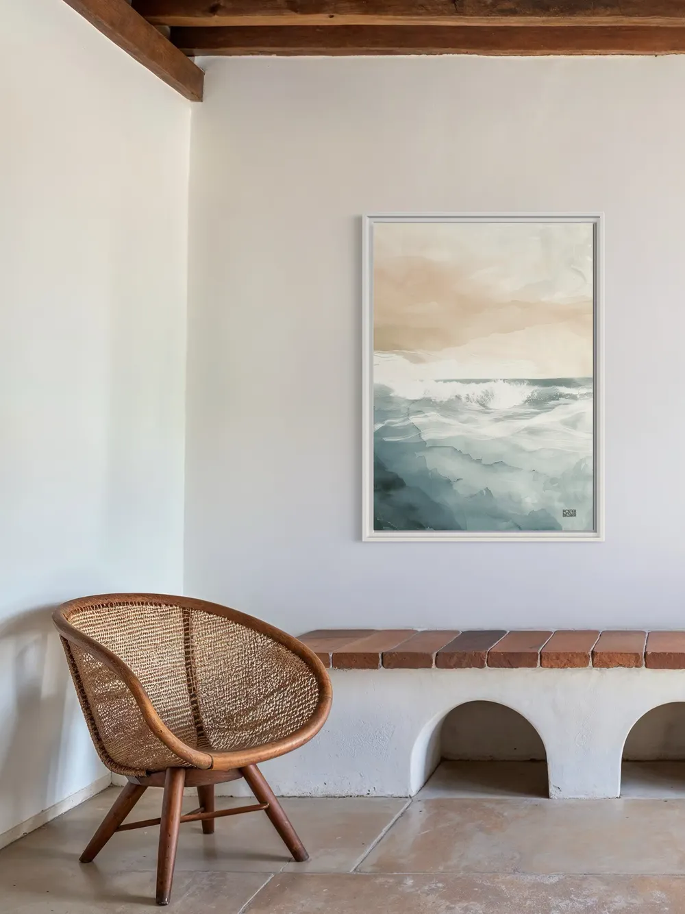 Plakat Ocean Calm - spokojne fale w turkusu i bieli - obrazek 3