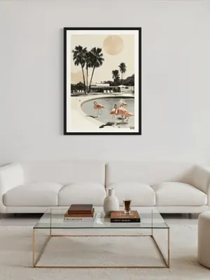 Plakat Palm Pool - letni chill pod palmami, basen, złote słońce, pastelowe odcienie - obrazek 2