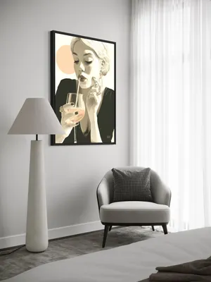 Plakat Sip of Elegance - portret kobiety pijącej różowy napój z gracją - obrazek 2