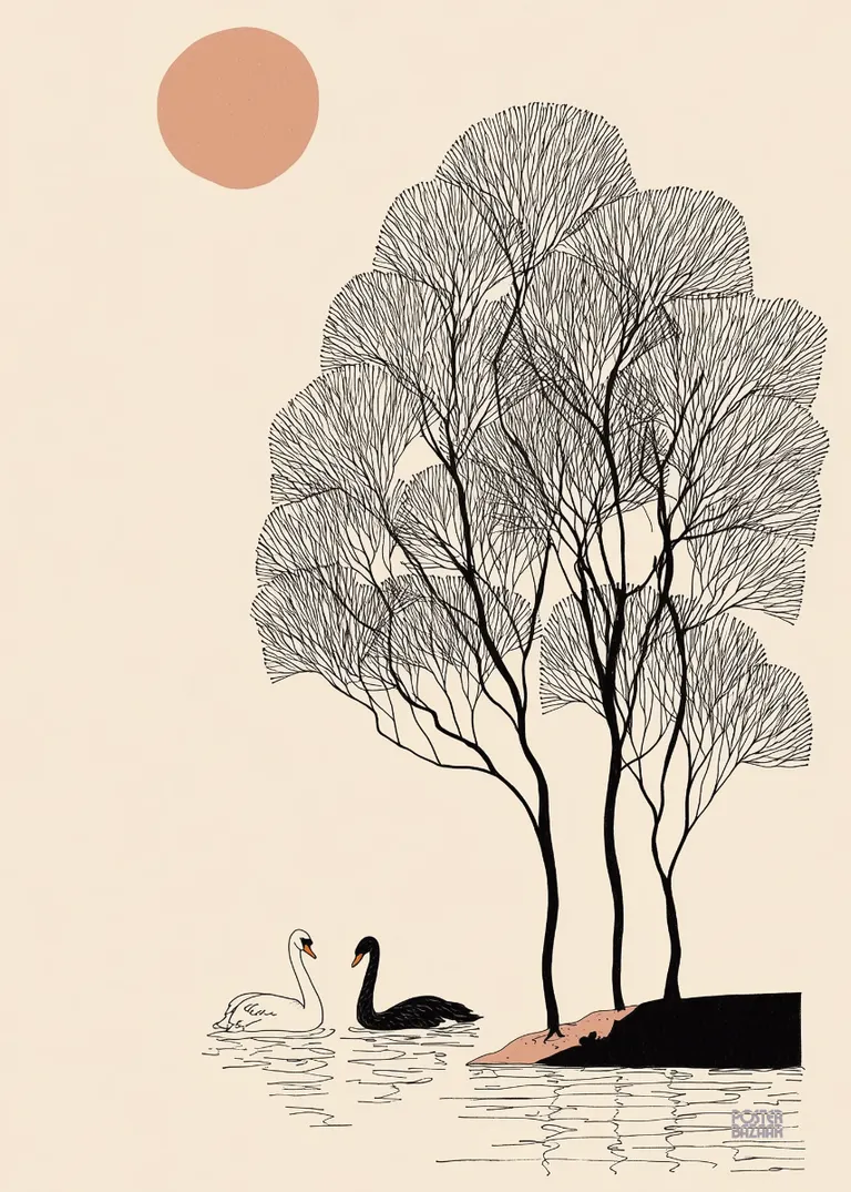 Swan Contrast — łabędzie pod różowym słońcem