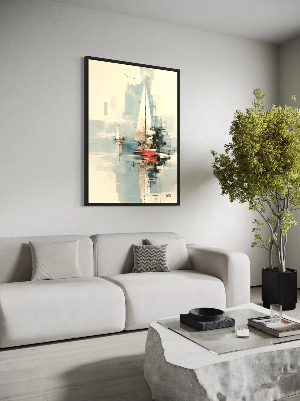 Plakat Crimson Sails - plakat z żaglówkami w nowoczesnym, marzycielskim stylu - obrazek 3