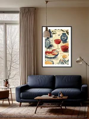 Plakat Wine Dinner - apetyczna scena z czerwonym winem i homarem - obrazek 2
