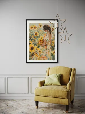 Plakat Sunflower Girl - dziewczyna w letniej sukience wśród słoneczników - obrazek 3