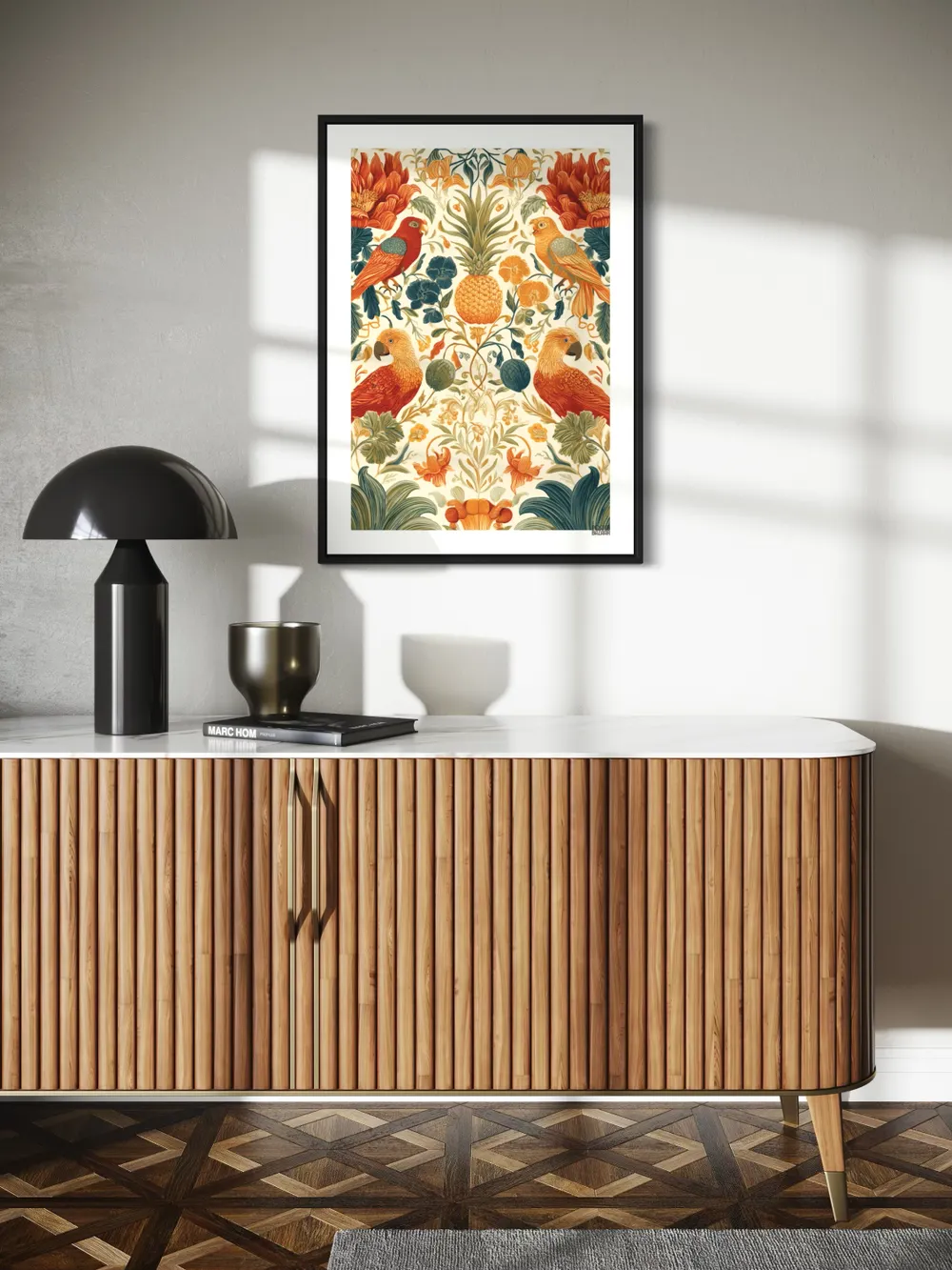 Plakat Pineapple Birds - egzotyczne papugi i ananas w tropikalnej kompozycji - obrazek 3