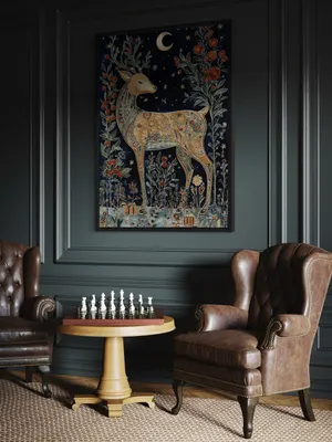 Plakat Midnight Deer - jelen z fantazyjnymi wzorami pod nocnym niebem - obrazek 3