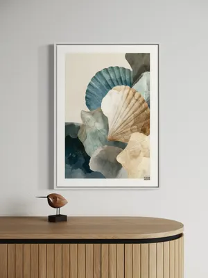 Plakat Seashell Tones - muszle w akwarelowych odcieniach morskiego błękitu i beżu - obrazek 2